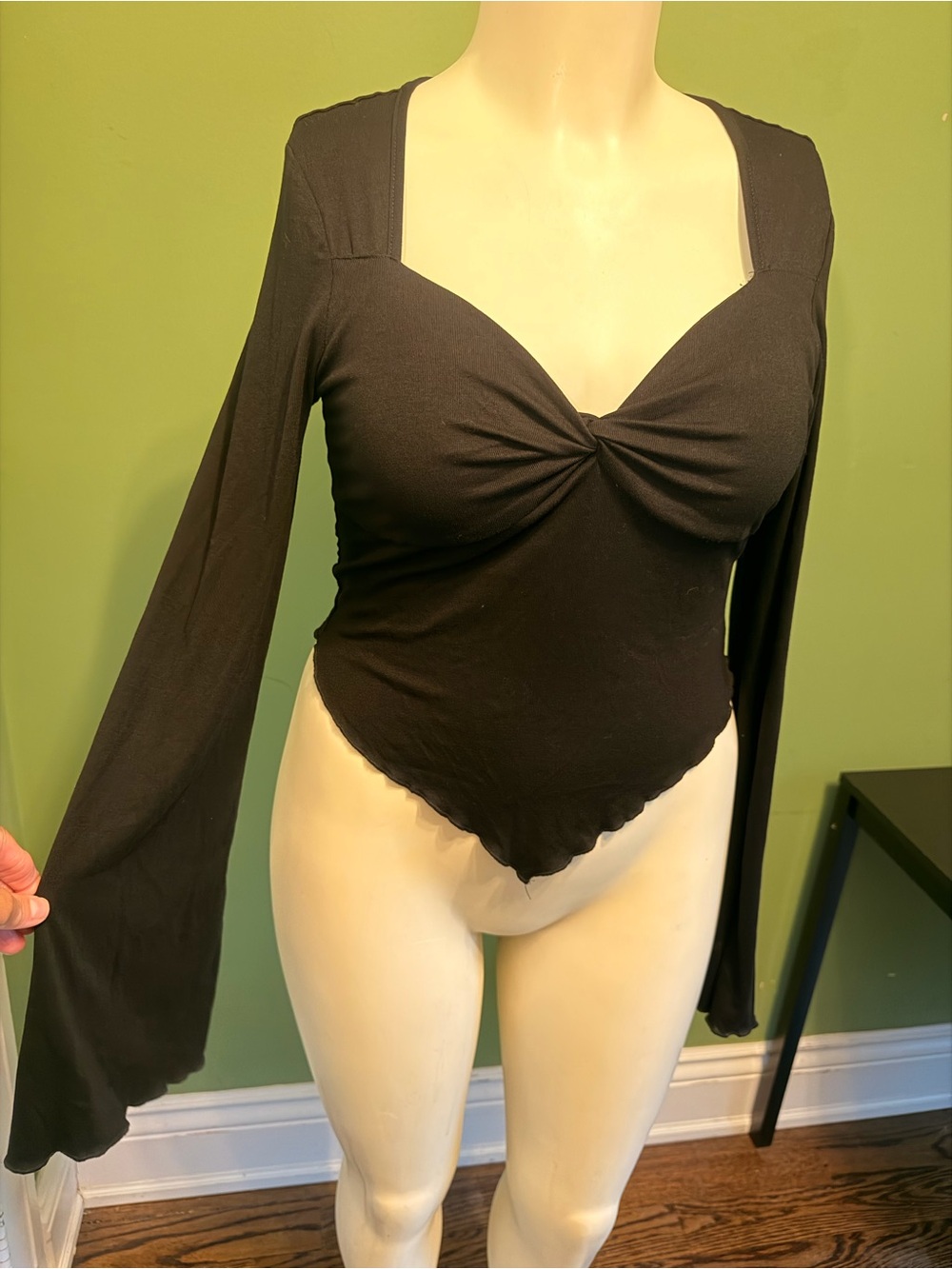 Ribbed Long Sleeve Black Twist-Front Women's Top Whimsygoth Y2K inspired sleeves
